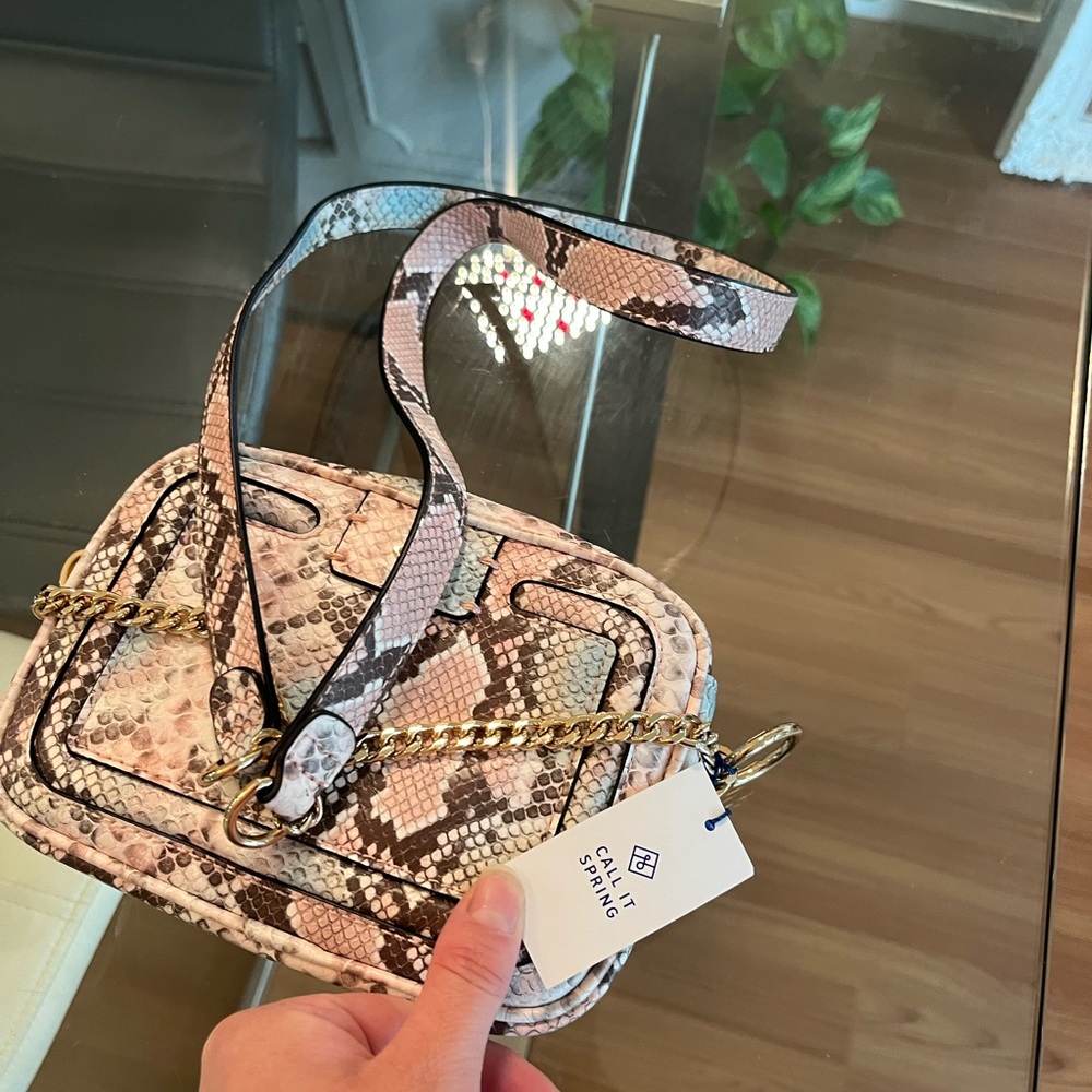 Charles & Keith Snake Print Crossbody Bag with Gold Chain